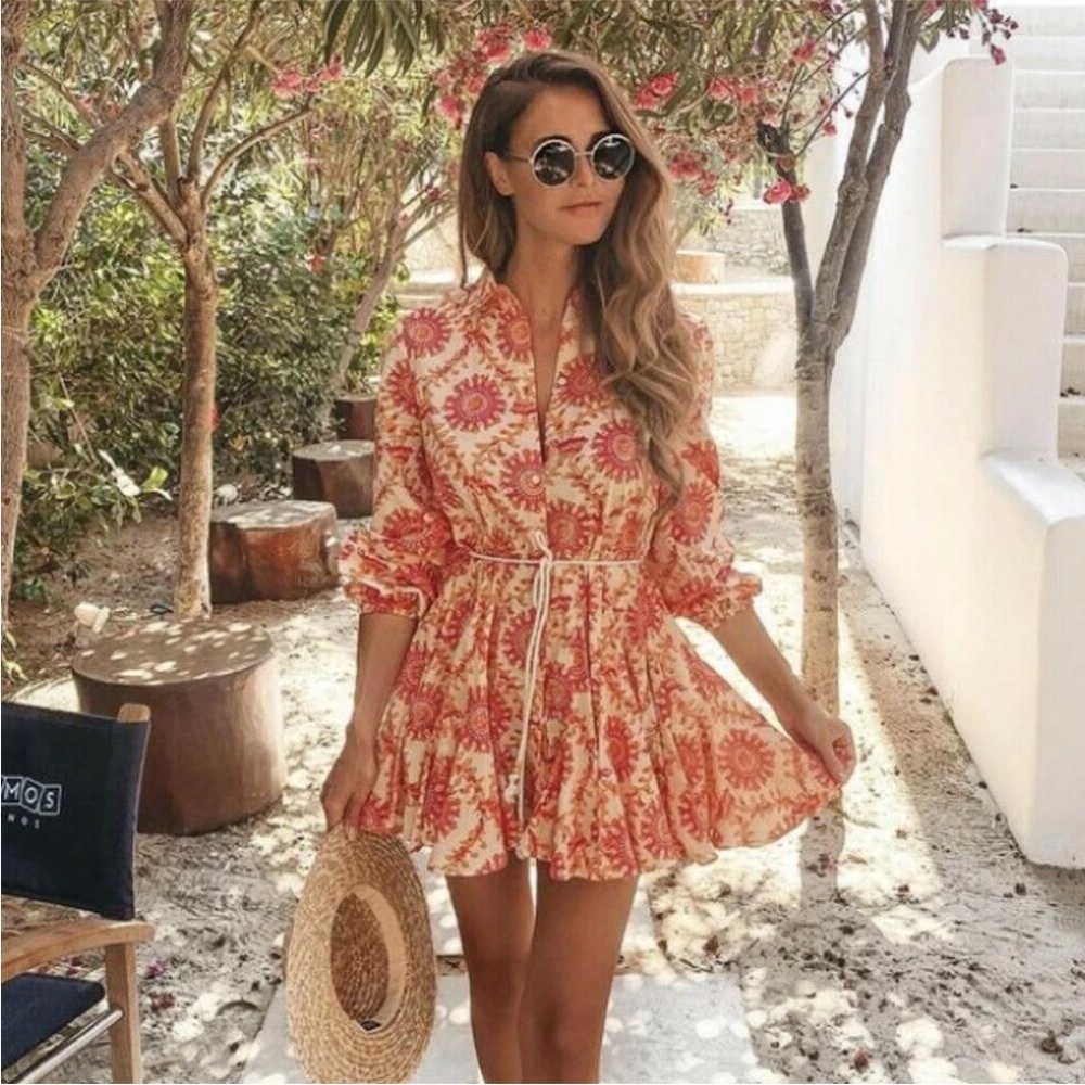 Zara NWT Flare Floral Mini Ruffle Style Dress Cotton Size XSmall